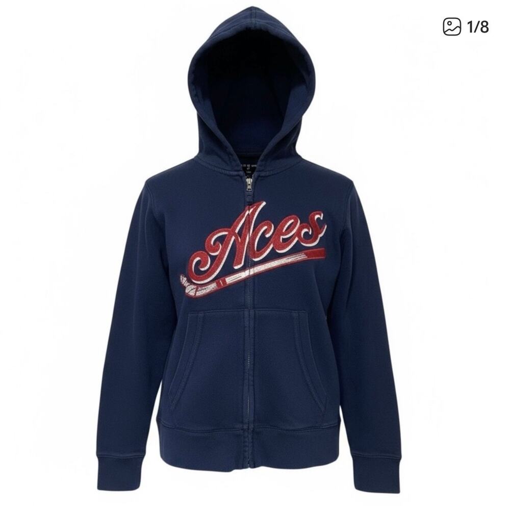 Lands’ End Full Zip Hoodie Sweatshirt Jacket Size 10 Blue Red White navy